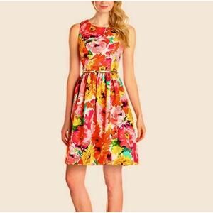 Eliza J Women's Multicolor Floral Sleeveless Fit and Flare Dress Belted Size 8